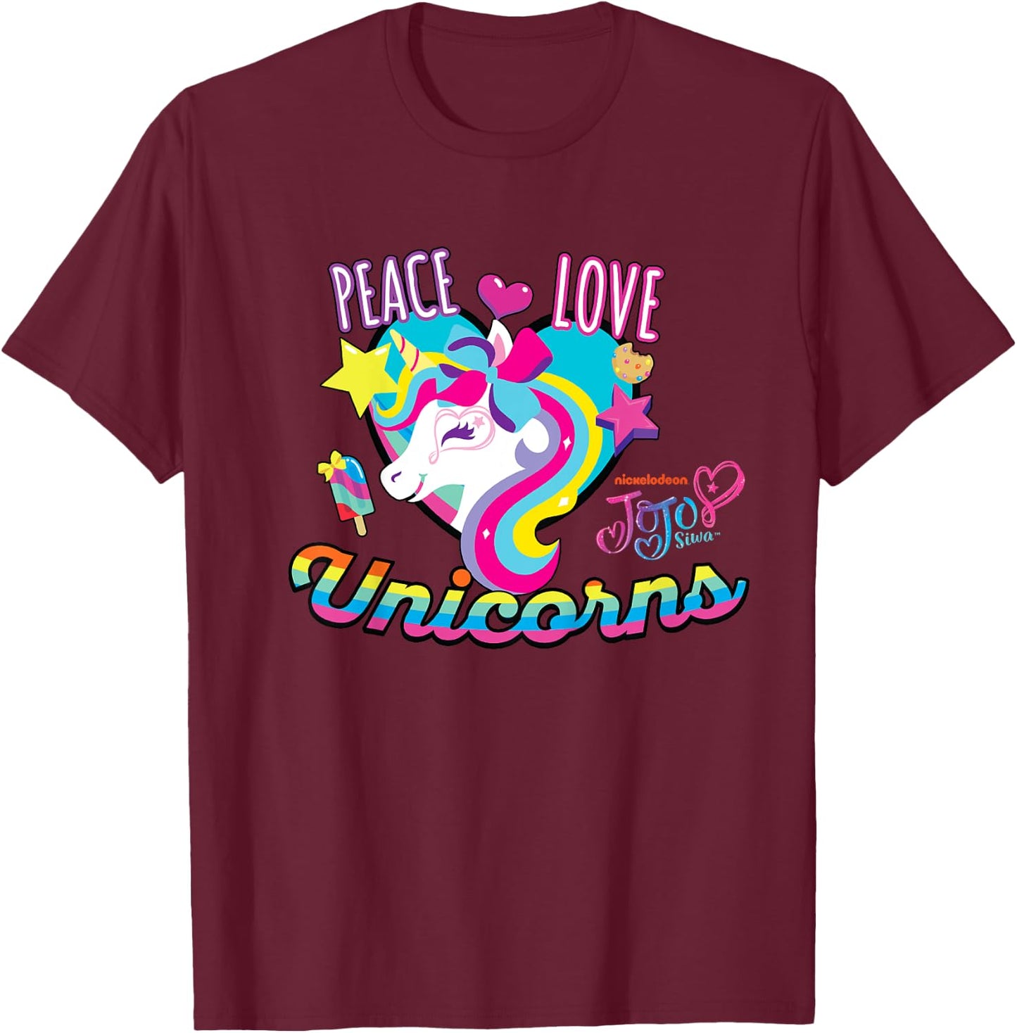 JoJo Siwa Peace Love And Unicorns T-Shirt - T-Shirt | Maroon