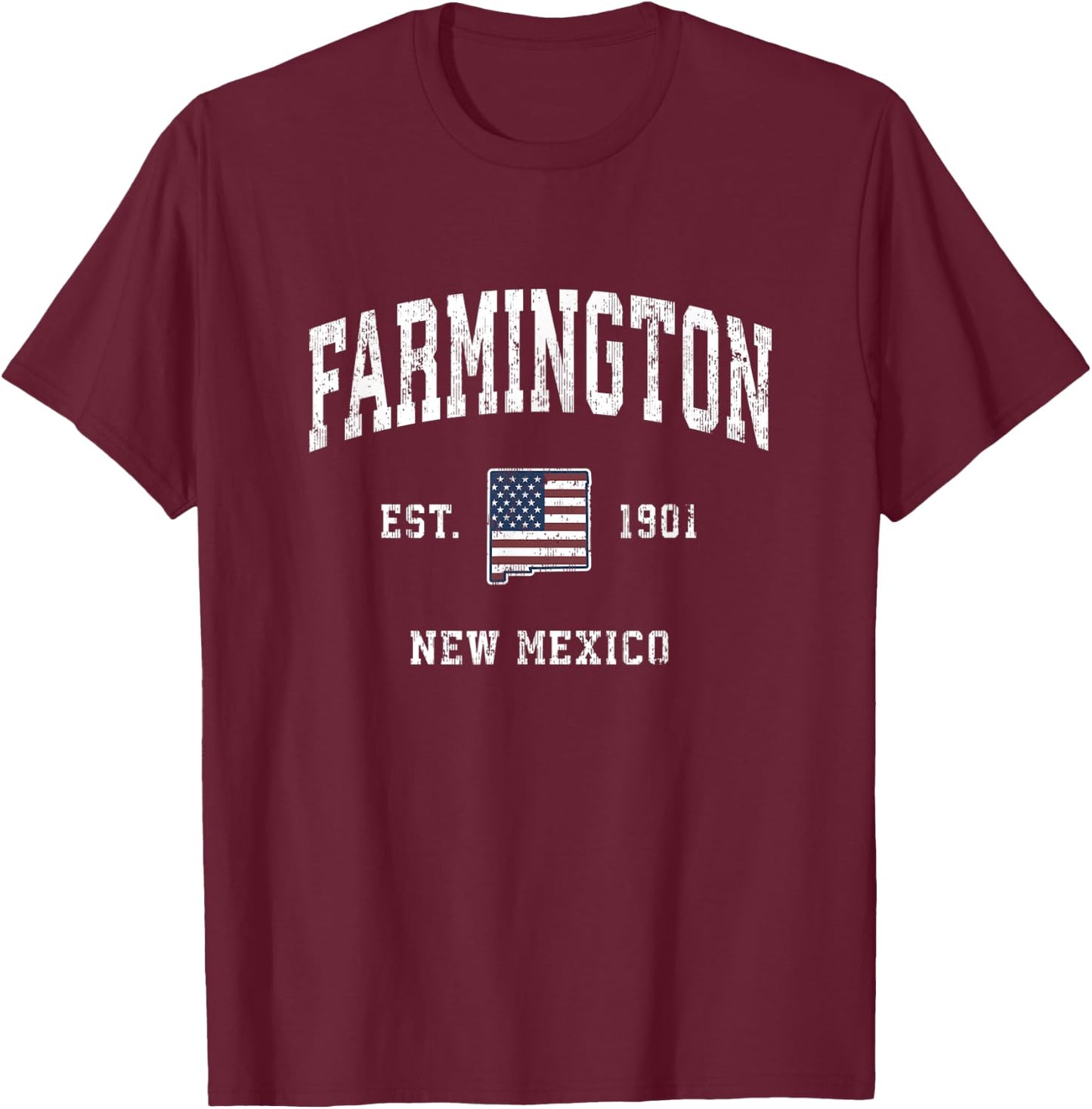 Farmington New Mexico NM Vintage American Flag Sports Design T-Shirt - T-Shirt | Maroon