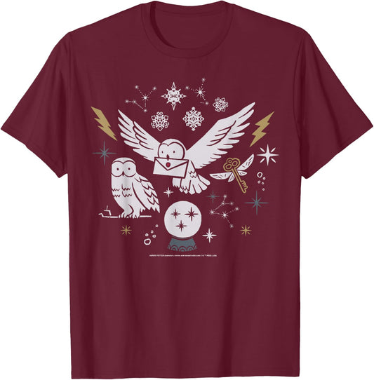 Harry Potter Christmas Winter Owls T-Shirt - T-Shirt | Maroon