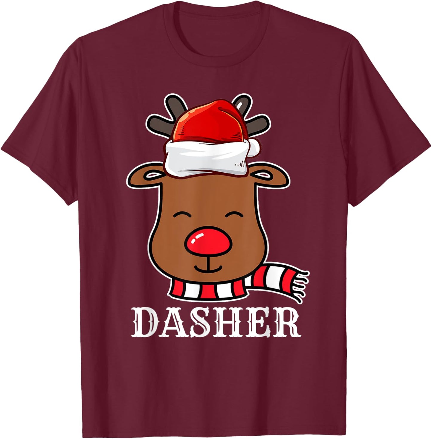 Santa Reindeer Dasher Xmas Group Costume T-Shirt - T-Shirt | Maroon