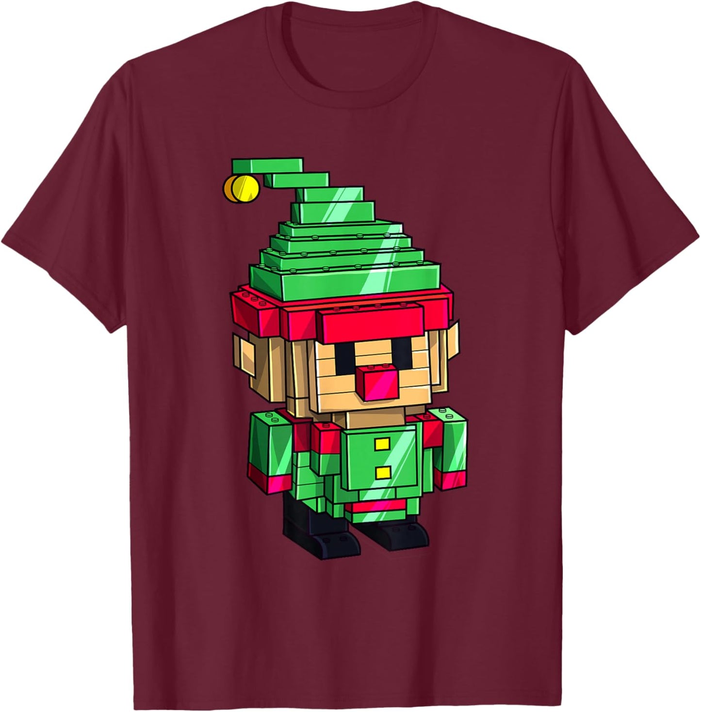 Christmas Elf Master Builder Brick Building Blocks Boys Kids T-Shirt - T-Shirt | Maroon