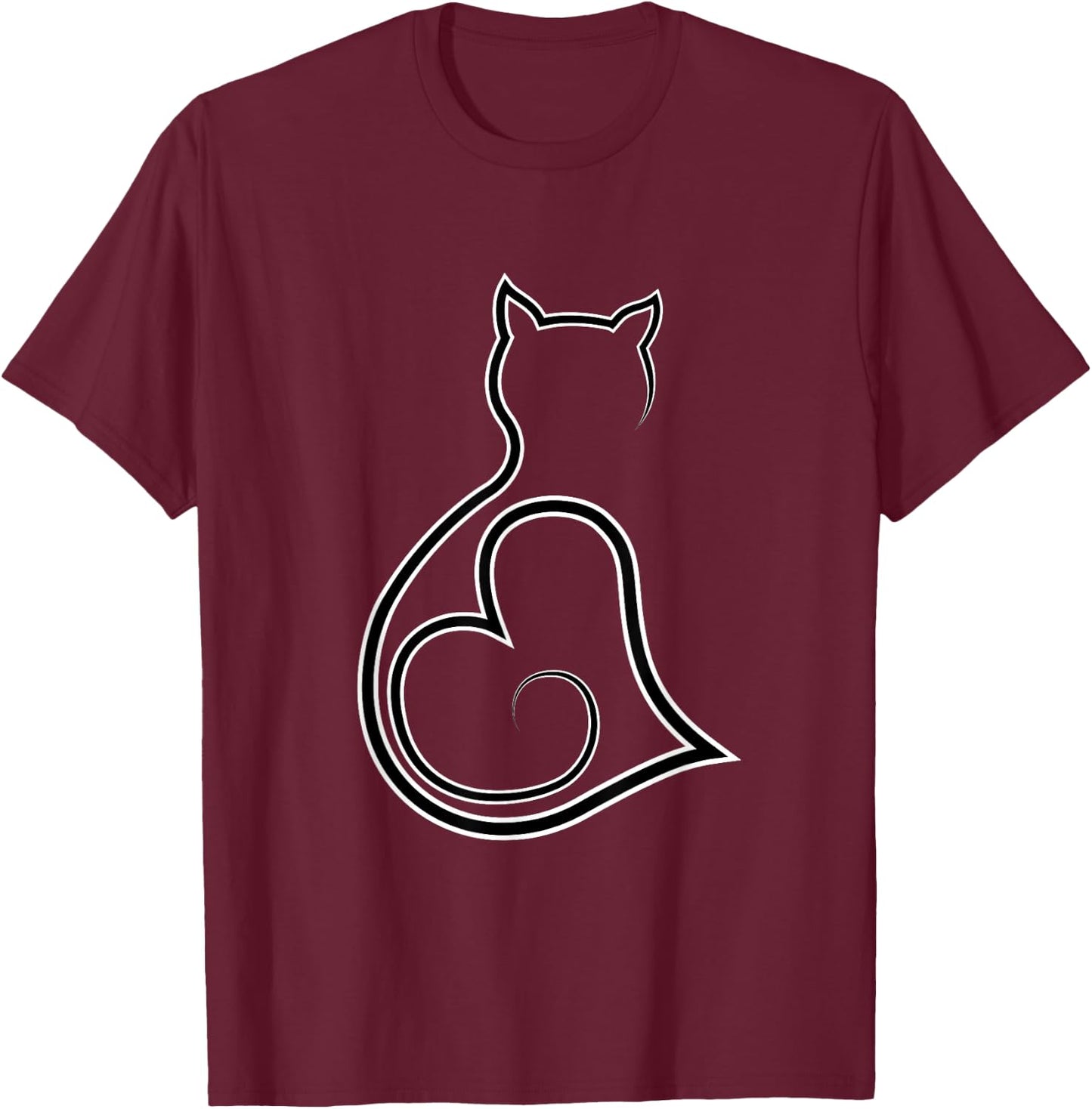 Cat Line Art Kittens and Cat Lovers | Cute Cats T-Shirt - T-Shirt | Maroon