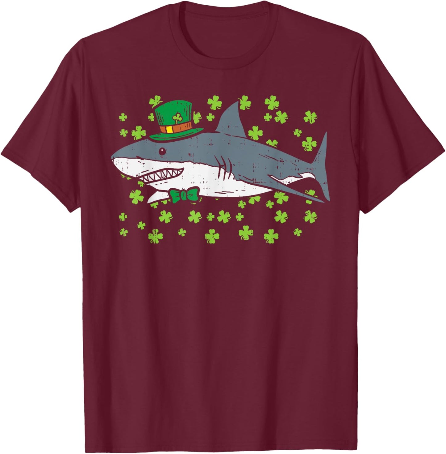 Irish Leprechaun Shark Shamrock St Patricks Day Animal Gift T-Shirt - T-Shirt | Maroon
