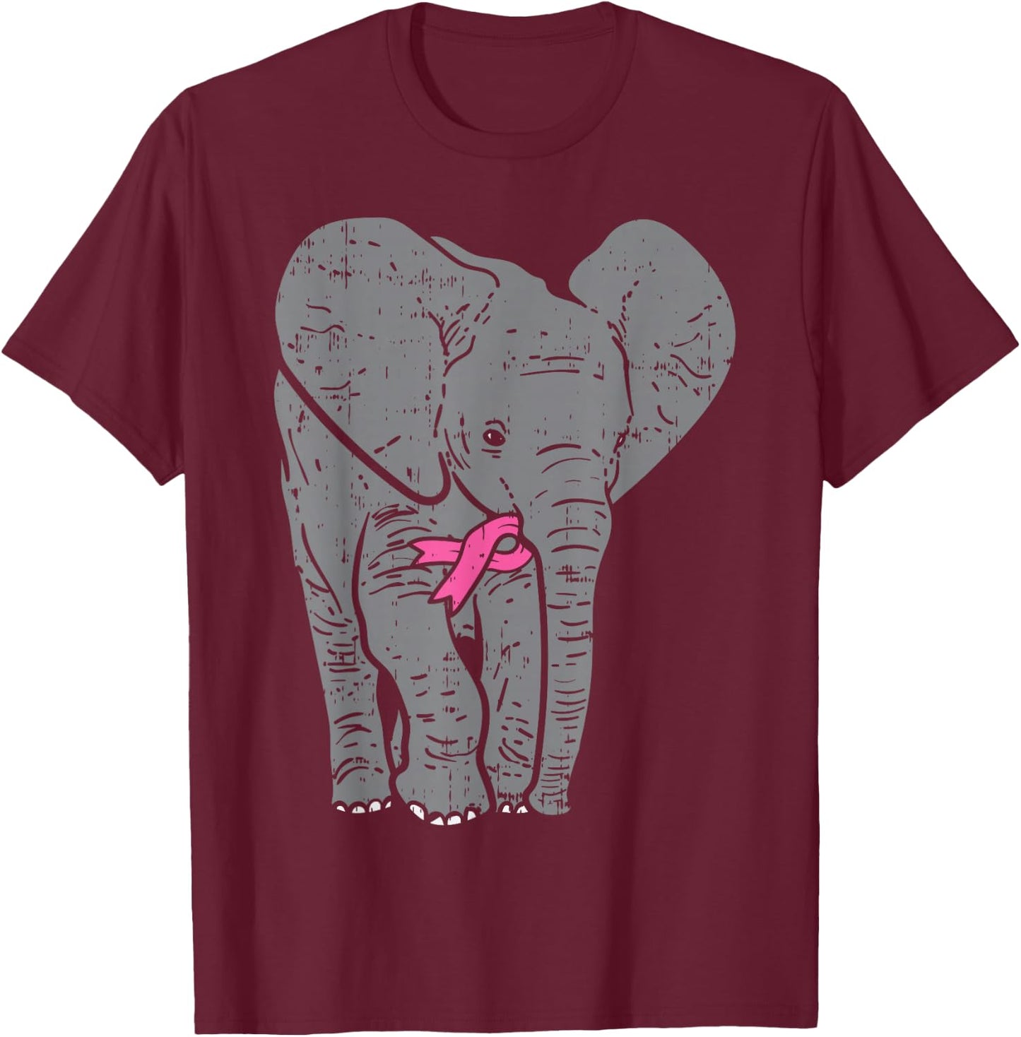 Elephant Pink Ribbon Breast Cancer Awareness Support Gift T-Shirt - T-Shirt | Maroon