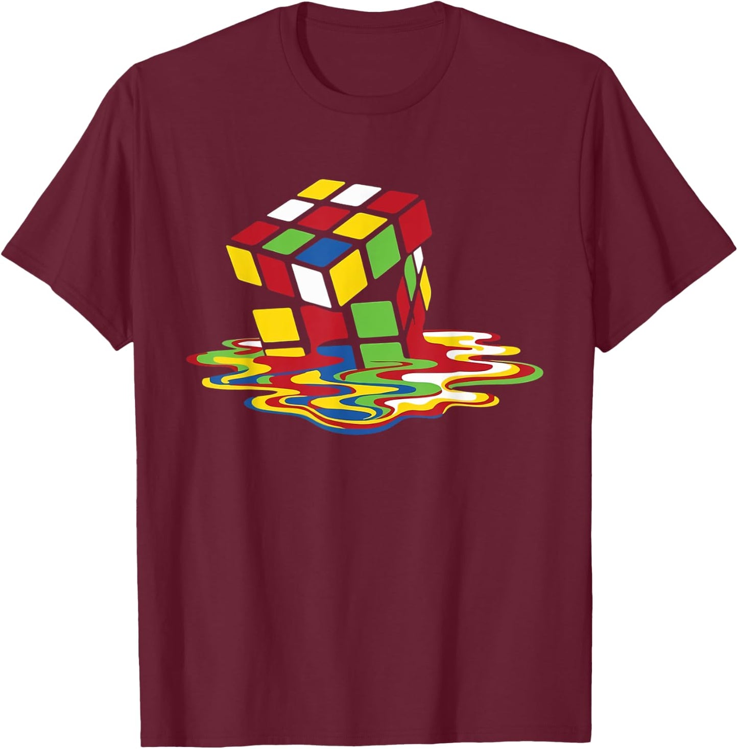 Melting Cube Funny Retro Gaming Rubik Puzzle Nerd Geek Gift T-Shirt - T-Shirt | Maroon