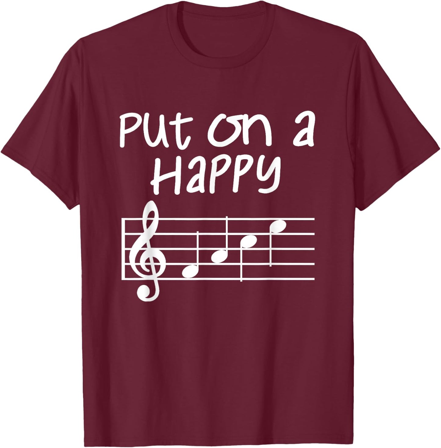 Musical Notes Put On A Happy Face Cute Music Loving Kids T-Shirt - T-Shirt | Maroon