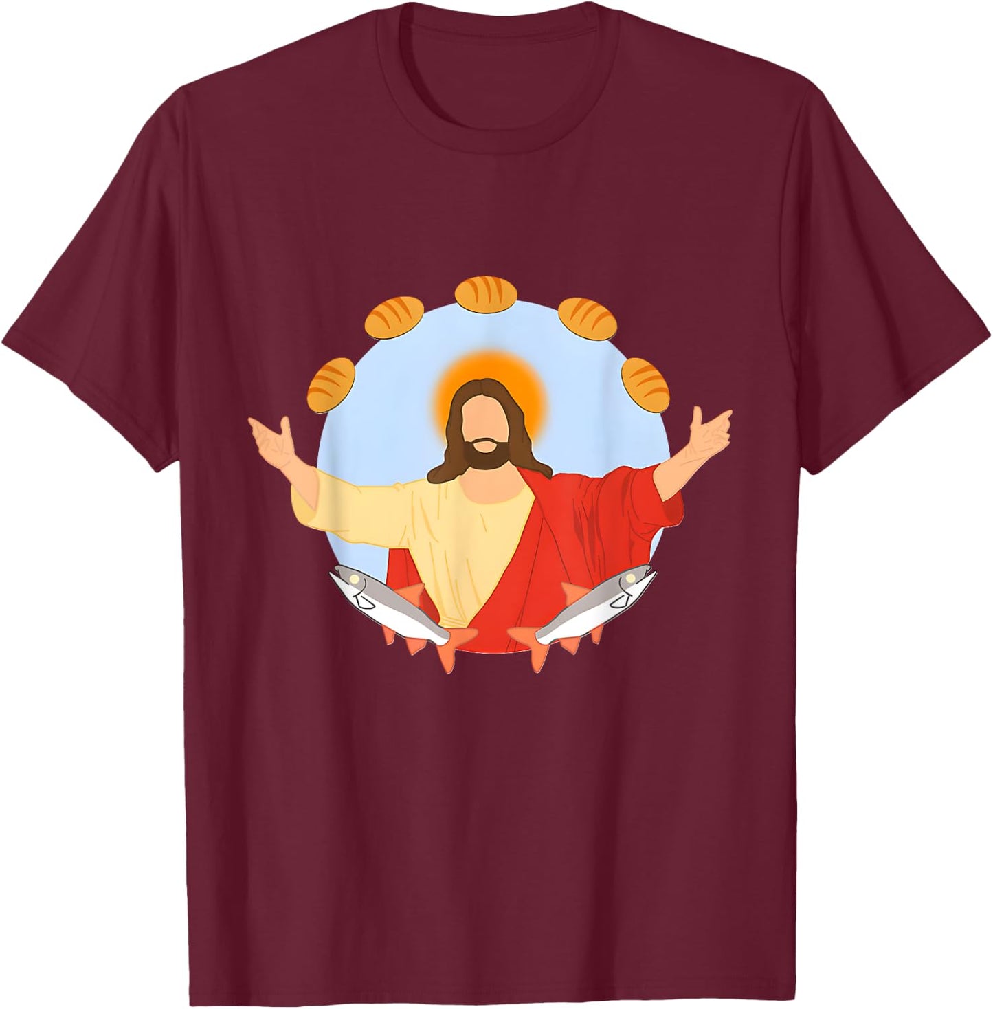 Five Loaves, Two Fish Christian T-Shirt - T-Shirt | Maroon
