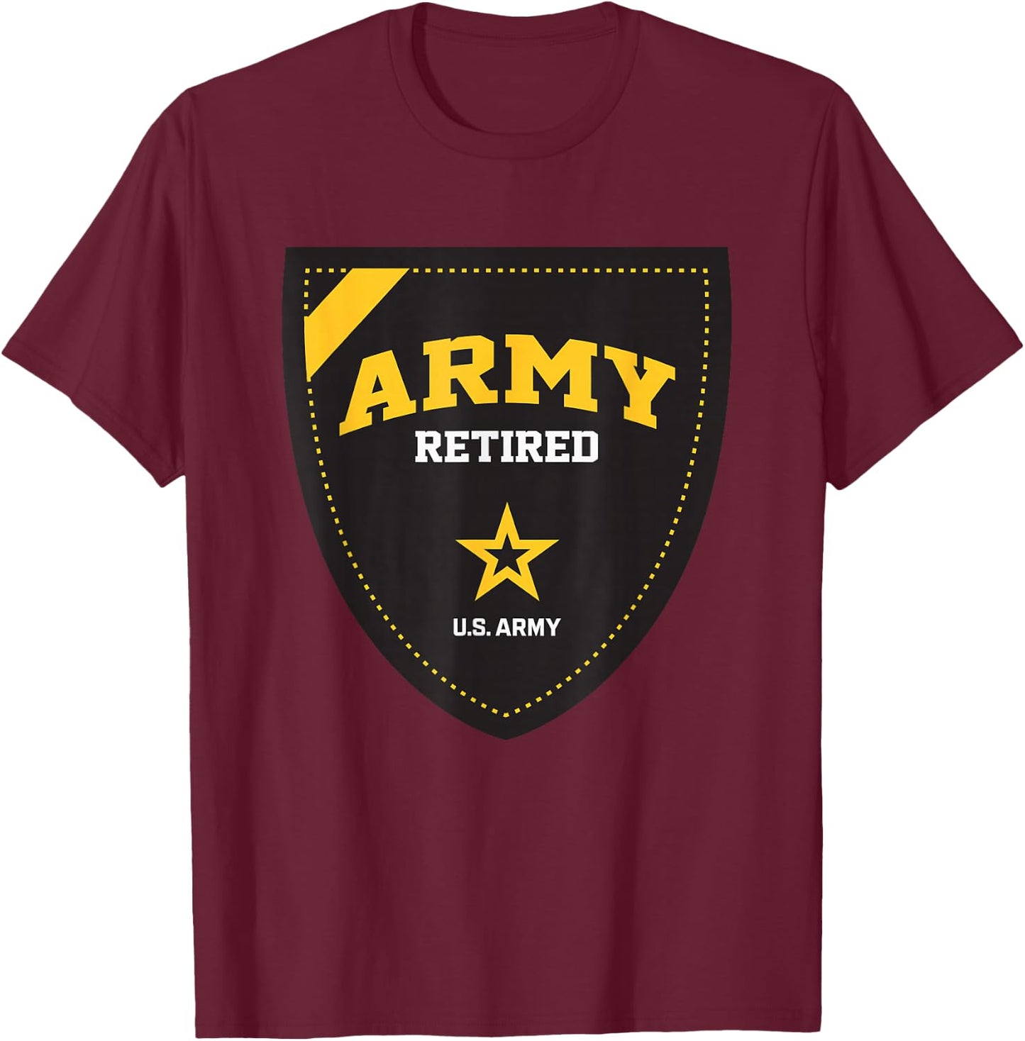 United States Army Military Retired Shield Green T-Shirt - T-Shirt | Maroon