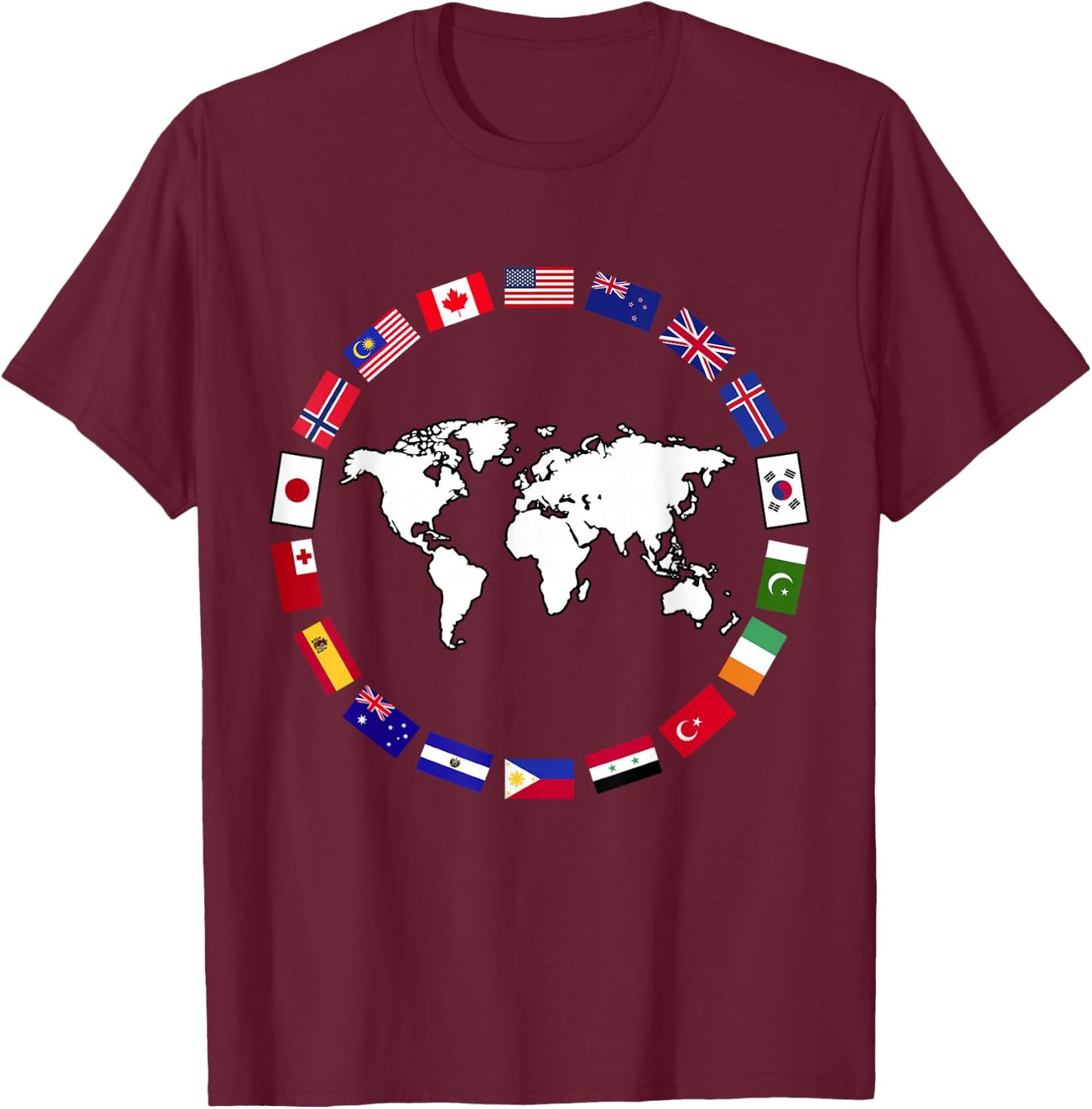 World Map Country Flag Atlas T-Shirt - T-Shirt | Maroon
