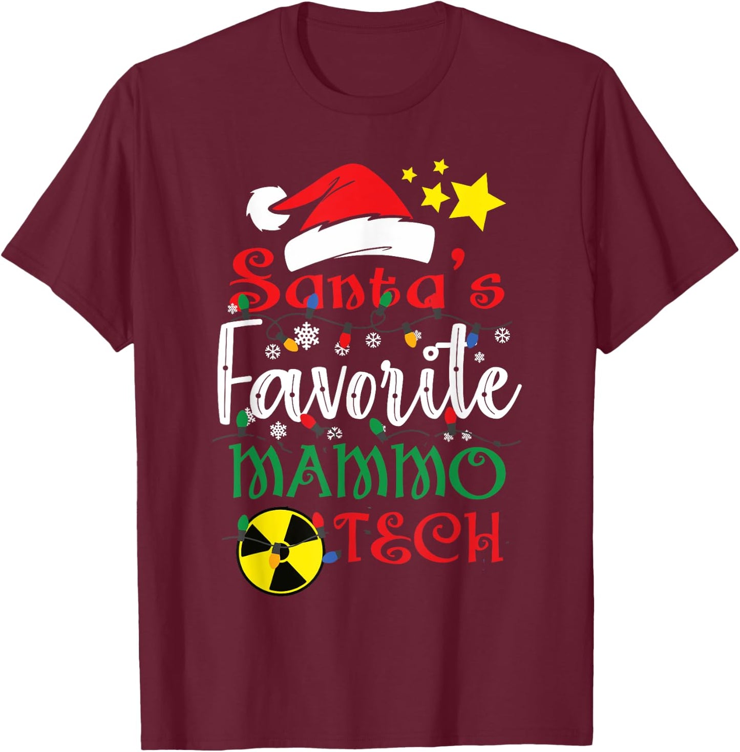 Santa's Favorite Mammo Tech, Mammography Christmas Gift T-Shirt - T-Shirt | Maroon