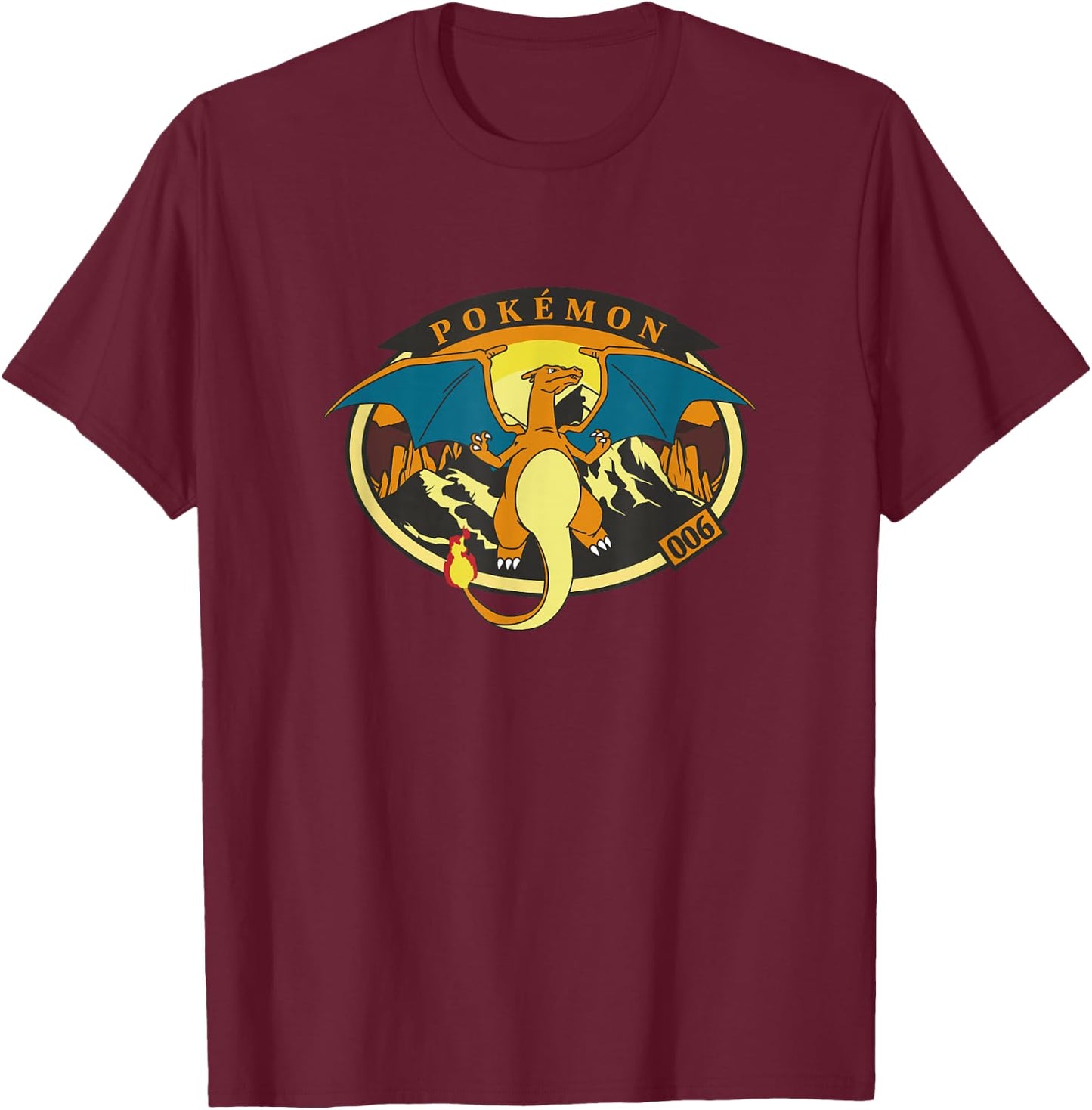 Pokémon Outdoor Adventures Charizard Mountain Volcano Badge T-Shirt - T-Shirt | Maroon