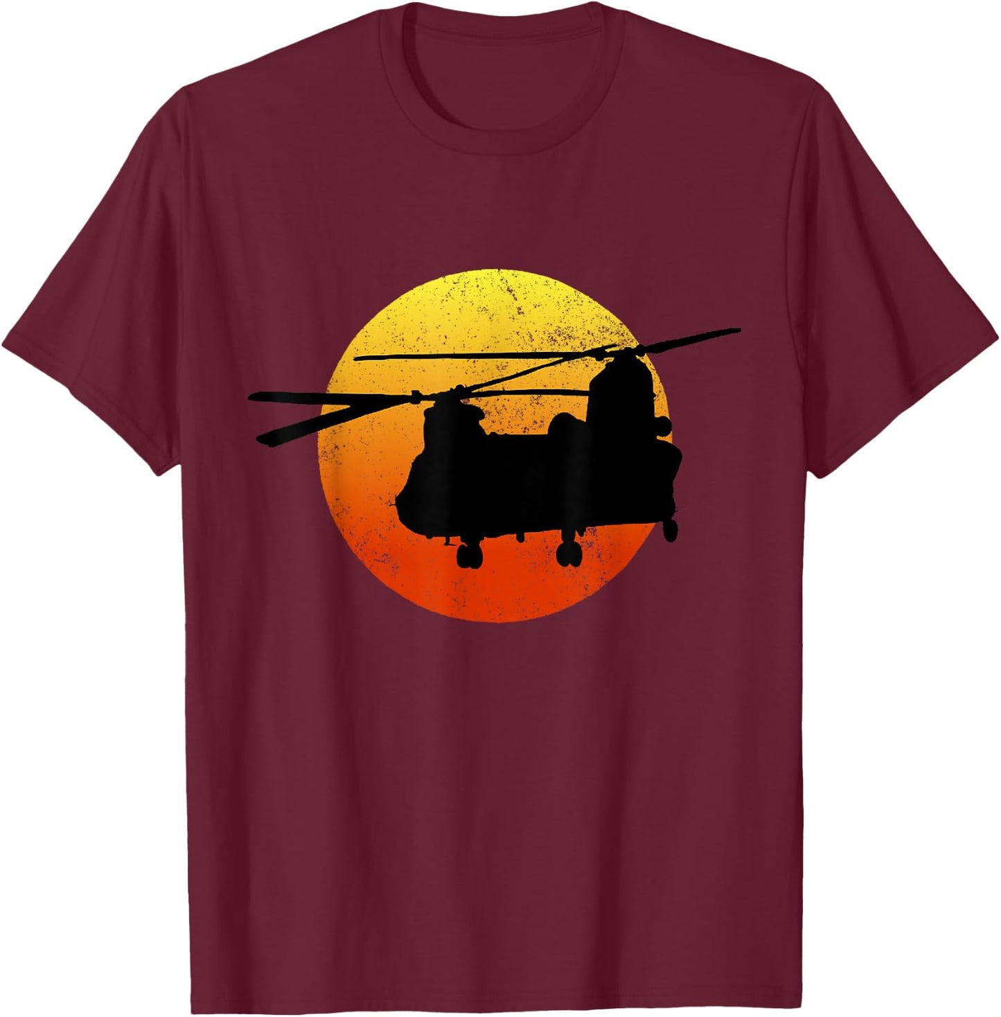 CH47 Chinook Silhouette Sunset Military Helicopter CH47 T-Shirt - T-Shirt | Maroon