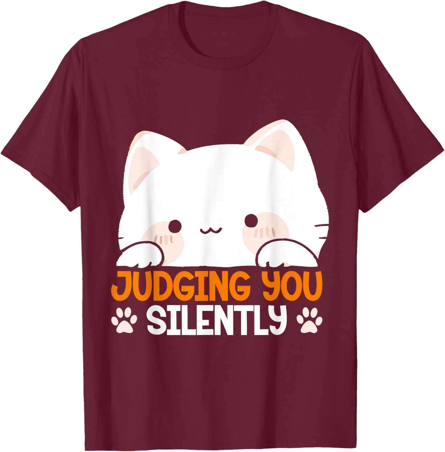 Judging You Silently Kitten Lover Sarcasm Adorable Cat Men Women Kids T-Shirt - T-Shirt | Maroon