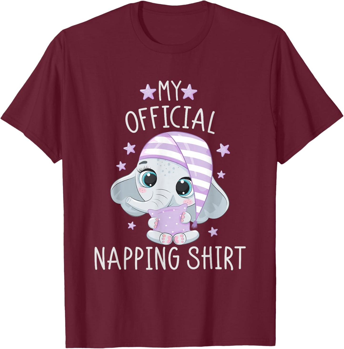 My Official Napping Shirt Pajamas Nightgown Elephant T-Shirt - T-Shirt | Maroon