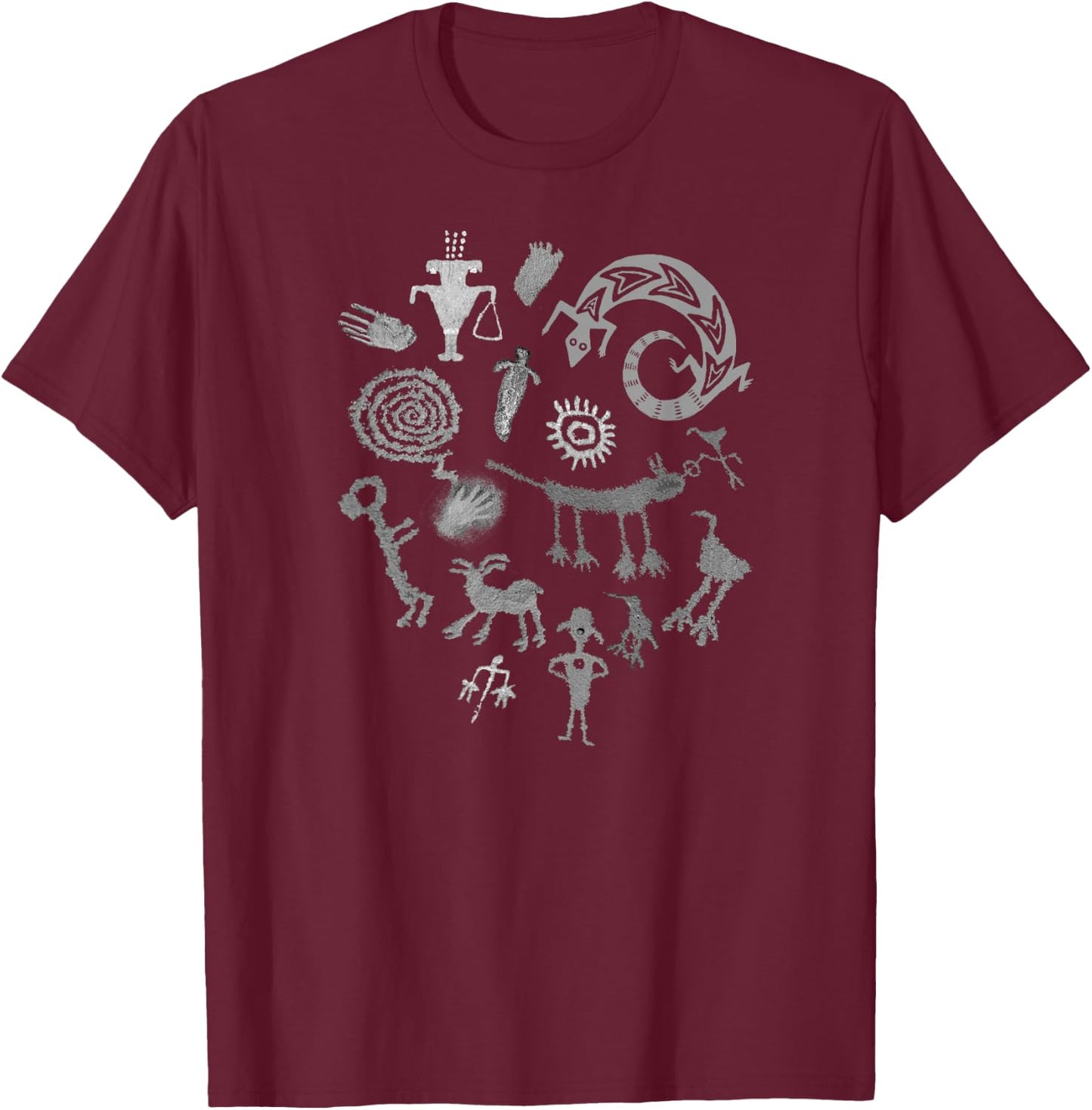 Multiple Petroglyphs in Gray! Ancient rock art carvings! T-Shirt - T-Shirt | Maroon