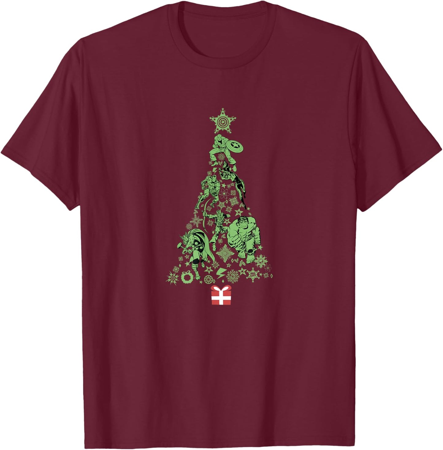 Marvel Christmas Avengers Holiday Icons Tree T-Shirt - T-Shirt | Maroon