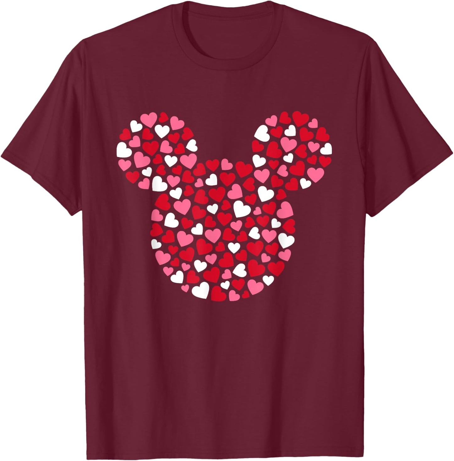 Disney Mickey Mouse Icon Pink Hearts Valentine's Day T-Shirt - T-Shirt | Maroon