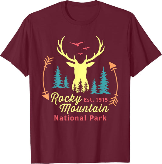 Rocky Mountain National Park Colorado Retro Vintage T-Shirt - T-Shirt | Maroon