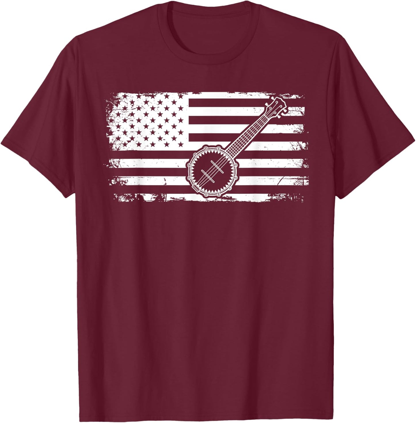 Bluegrass American US Flag Banjo T-Shirt - T-Shirt | Maroon