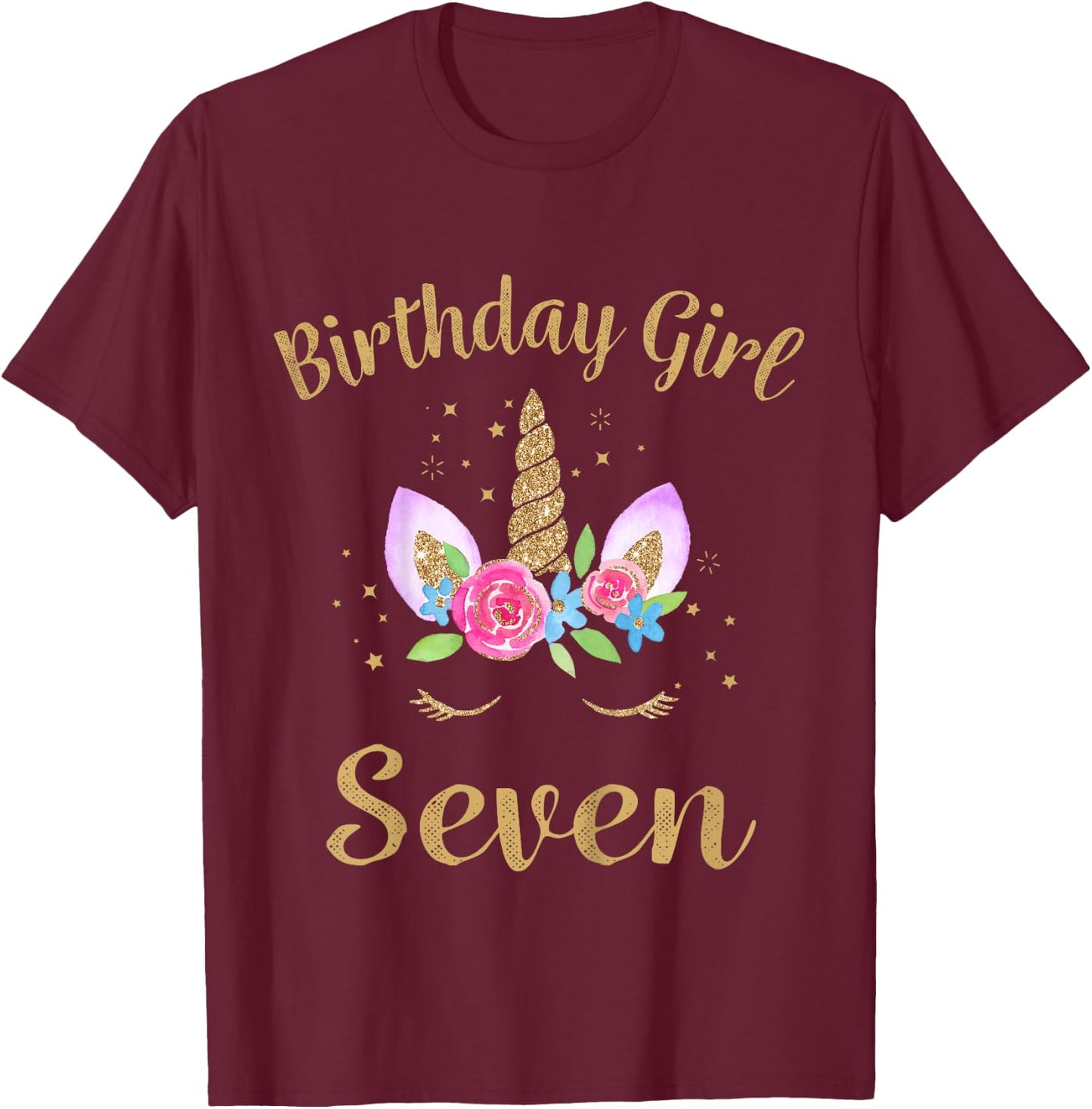 Kids 7 Year Old Birthday Girl Unicorn Shirt 7th Birthday Outfit T-Shirt - T-Shirt | Maroon