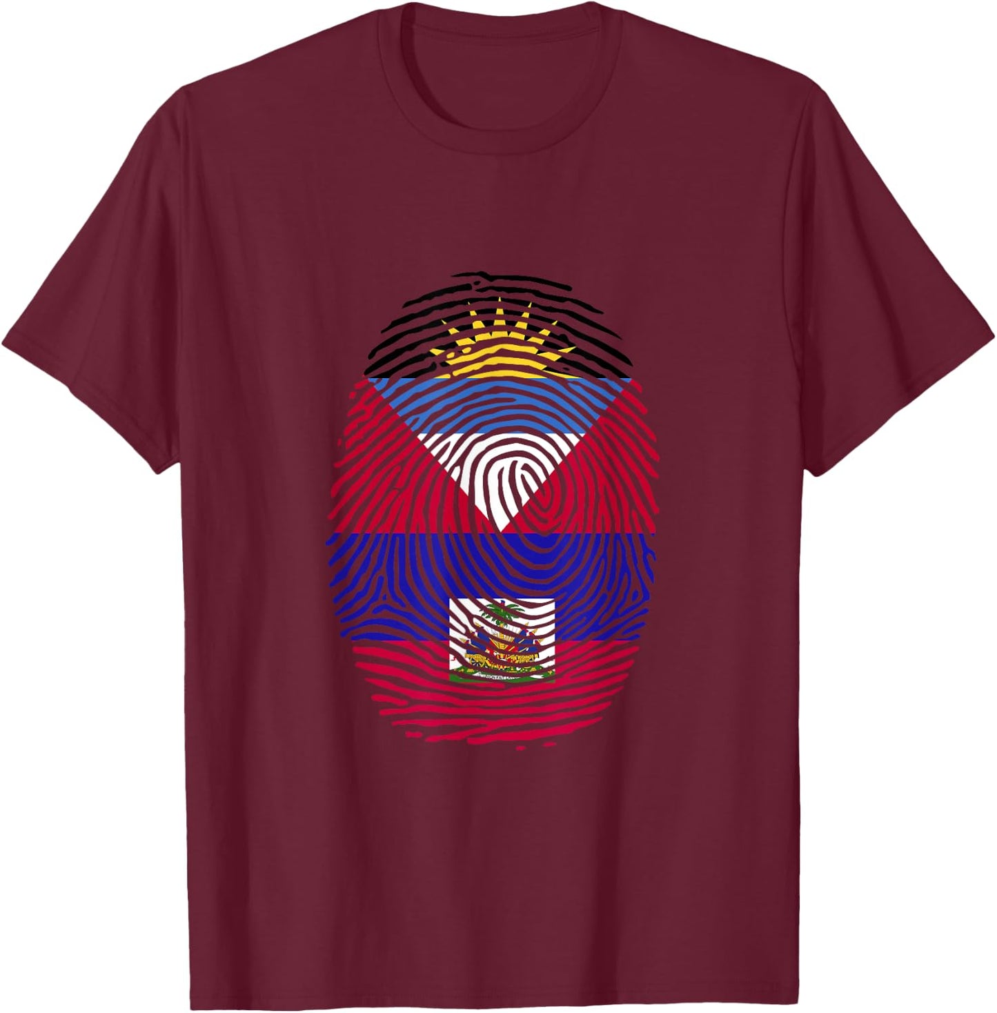 Antigua and Haiti Fingerprint Half Antiguan Haitian Roots T-Shirt - T-Shirt | Maroon