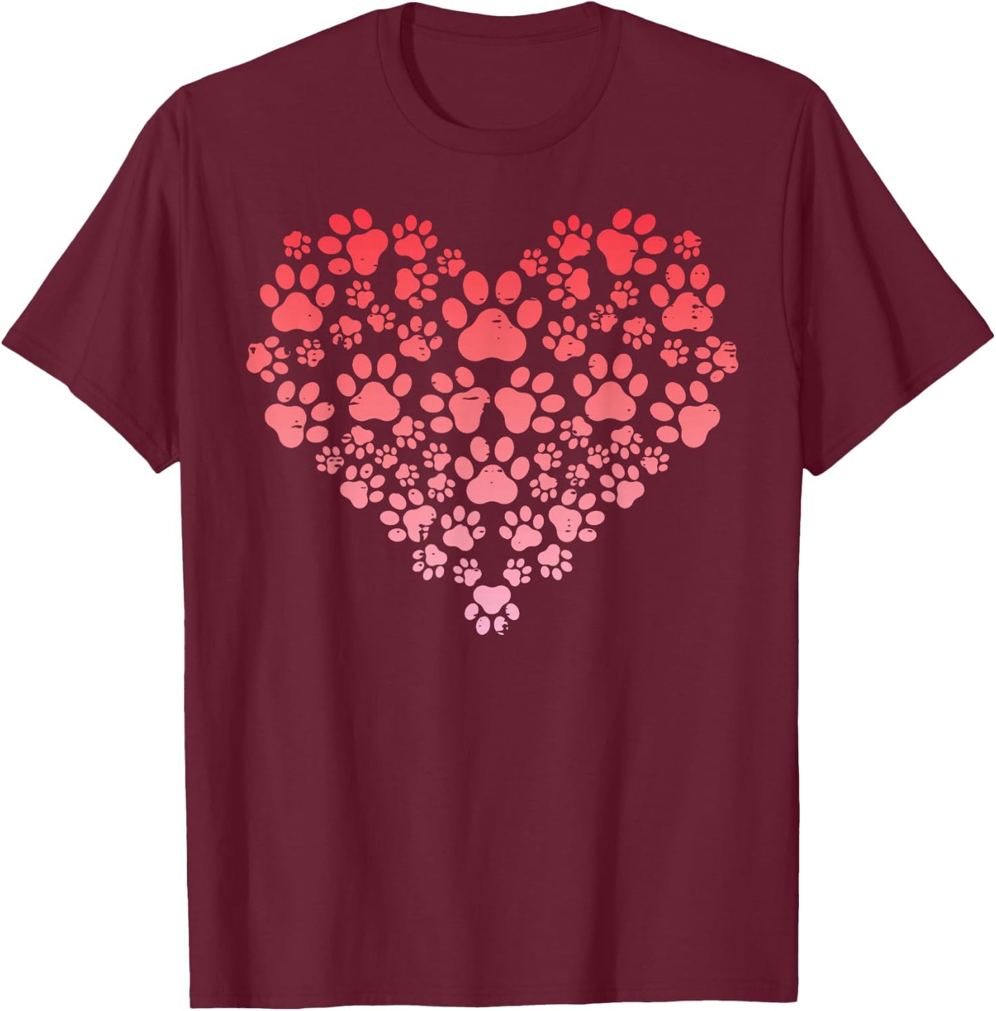 Valentines Day Dog Cat Paws Heart Fur Mom Dad Men Women Kids T-Shirt - T-Shirt | Maroon