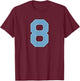 Sports Jersey Player Supporter Light Blue Number 8 T-Shirt - T-Shirt | Maroon