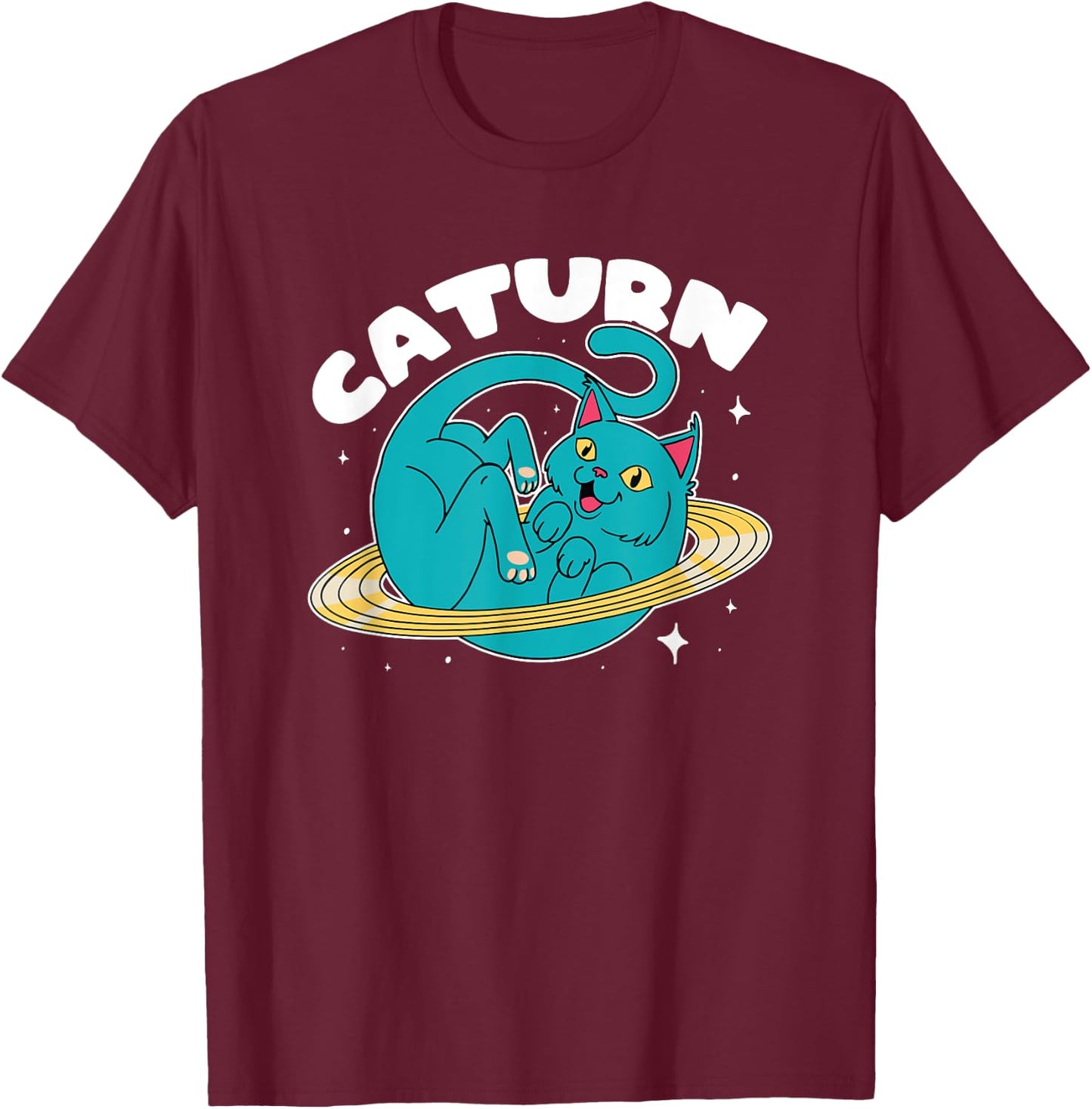 Astronaut Cat Planet Saturn Caturn Astronomy Lover Cat Puns Men Women Girls Kids T-Shirt - T-Shirt | Maroon