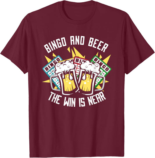 Bingo And Beer The Win is Near Daubers Professional Bingo T-Shirt - T-Shirt | Maroon