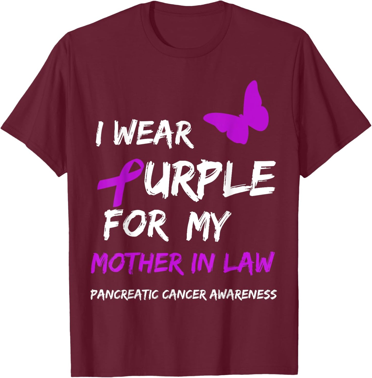 Pancreatic Cancer I Wear Purple for my Mother in law Ribbon T-Shirt - T-Shirt | Maroon