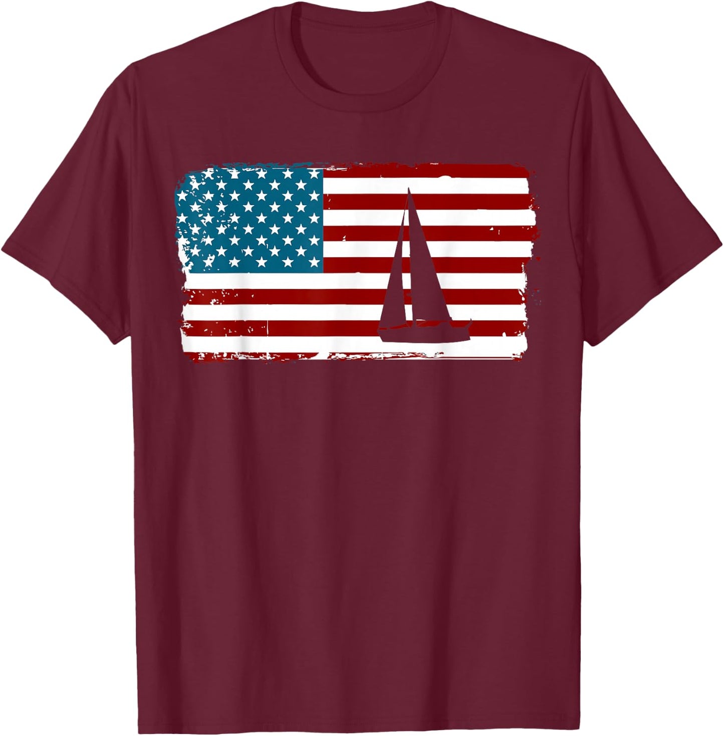 American Flag Sailing | Cute Boating Gift T-Shirt - T-Shirt | Maroon
