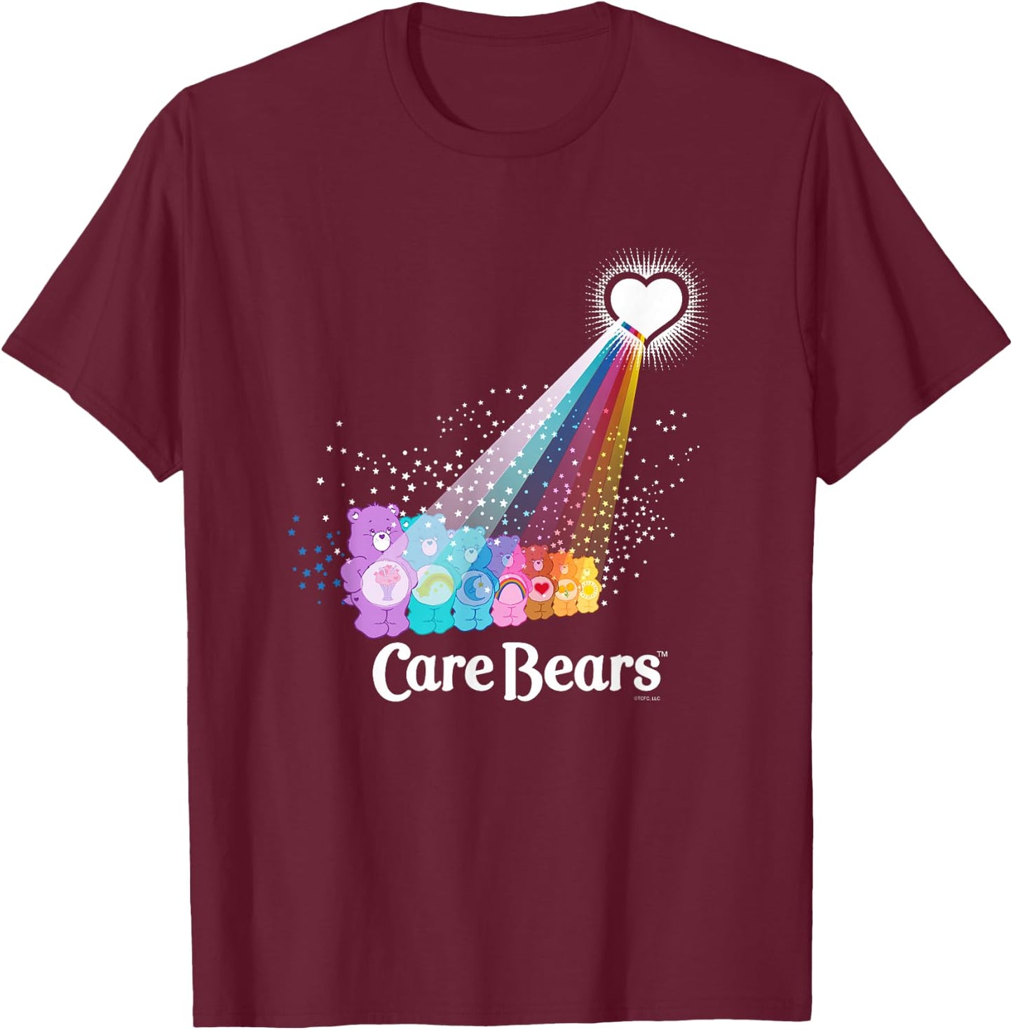 Care Bears Love Light Glow Rainbow Retro Cartoon T-Shirt - T-Shirt | Maroon