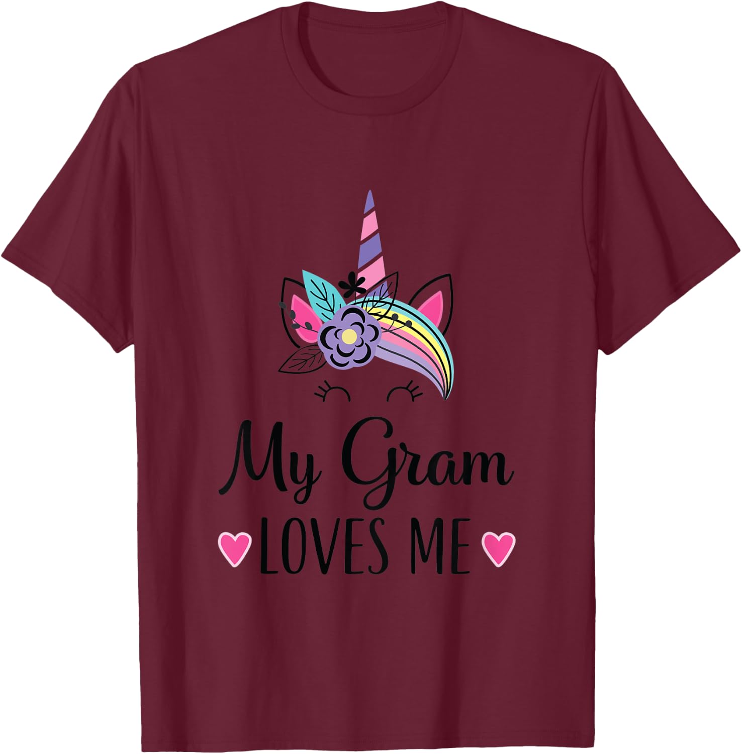 Kids My Gram Loves Me Unicorn Granddaughter T-Shirt - T-Shirt | Maroon