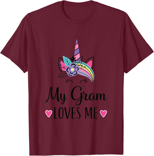 Kids My Gram Loves Me Unicorn Granddaughter T-Shirt - T-Shirt | Maroon