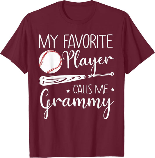 Baseball My Favorite Player Calls Me Grammy Grandma Gift T-Shirt - T-Shirt | Maroon