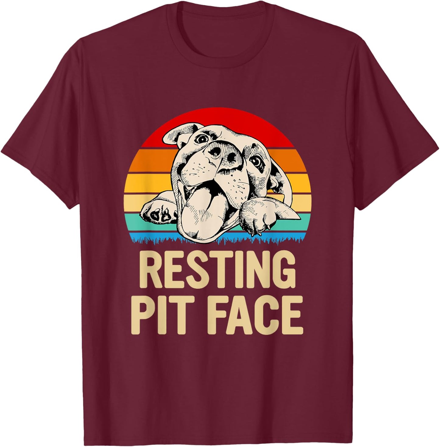 Resting Pit Face Gift Pitbull Lovers and Pittie Owners T-Shirt - T-Shirt | Maroon