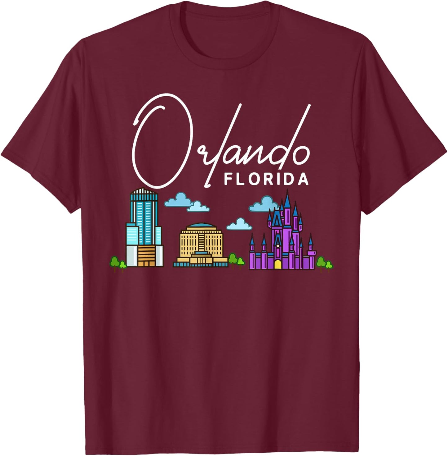 Orlando Florida City Skyline Map Travel T-Shirt - T-Shirt | Maroon