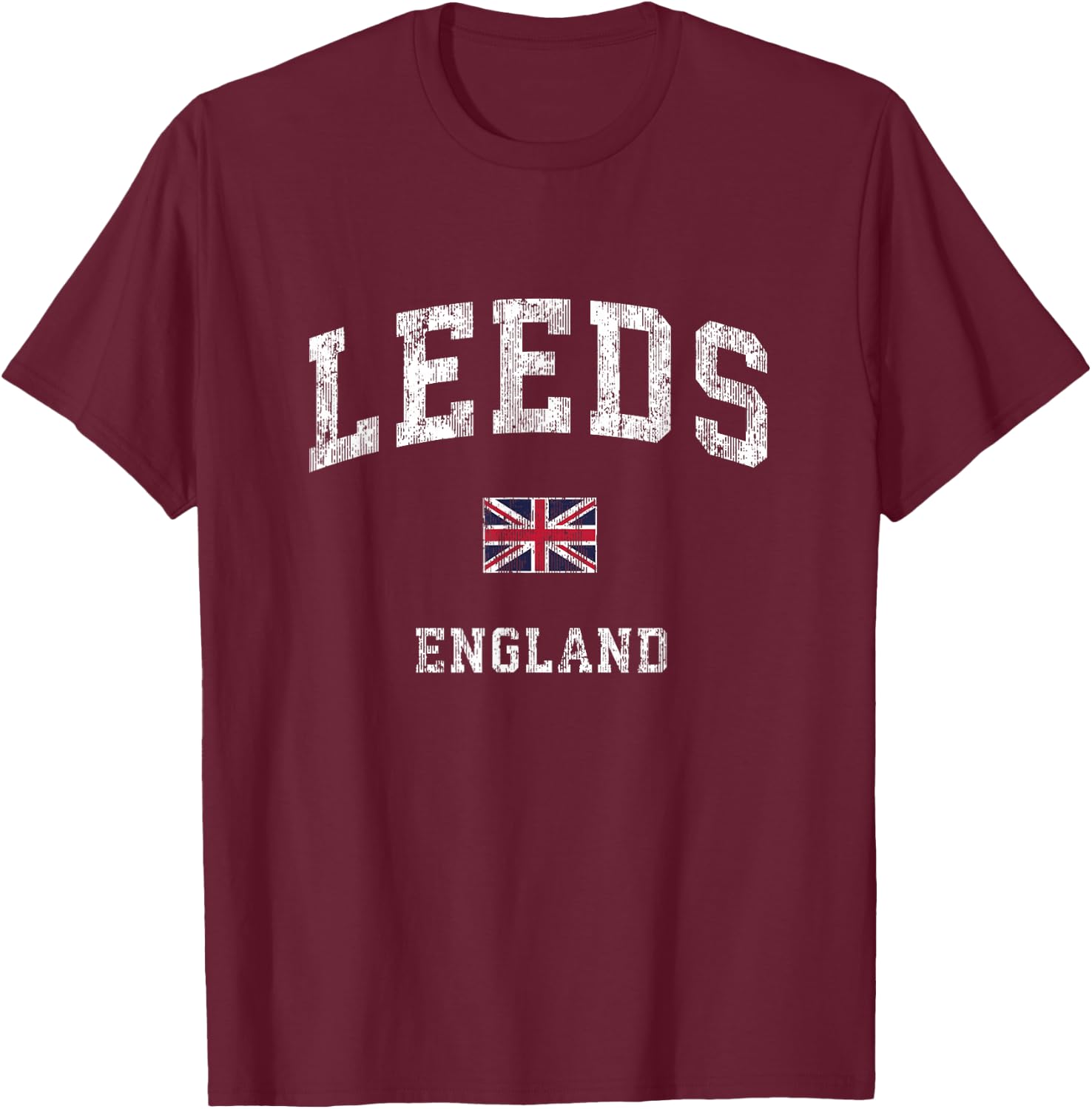 Leeds England Vintage Athletic Sports Design T-Shirt - T-Shirt | Maroon