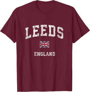Leeds England Vintage Athletic Sports Design T-Shirt - T-Shirt | Maroon
