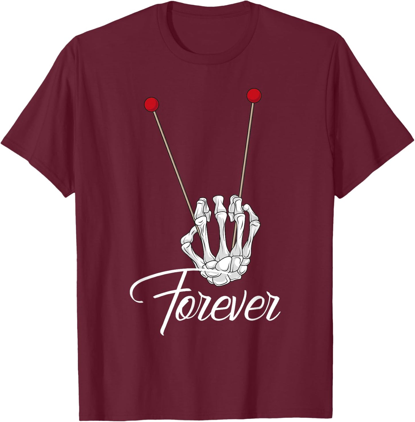 Mallets Forever - Marimba Xylophone Band Skeleton Hand T-Shirt - T-Shirt | Maroon