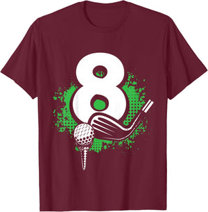 Kids 8th Birthday Boy Golf Player Golf 8 Years Old T-Shirt - T-Shirt | Maroon