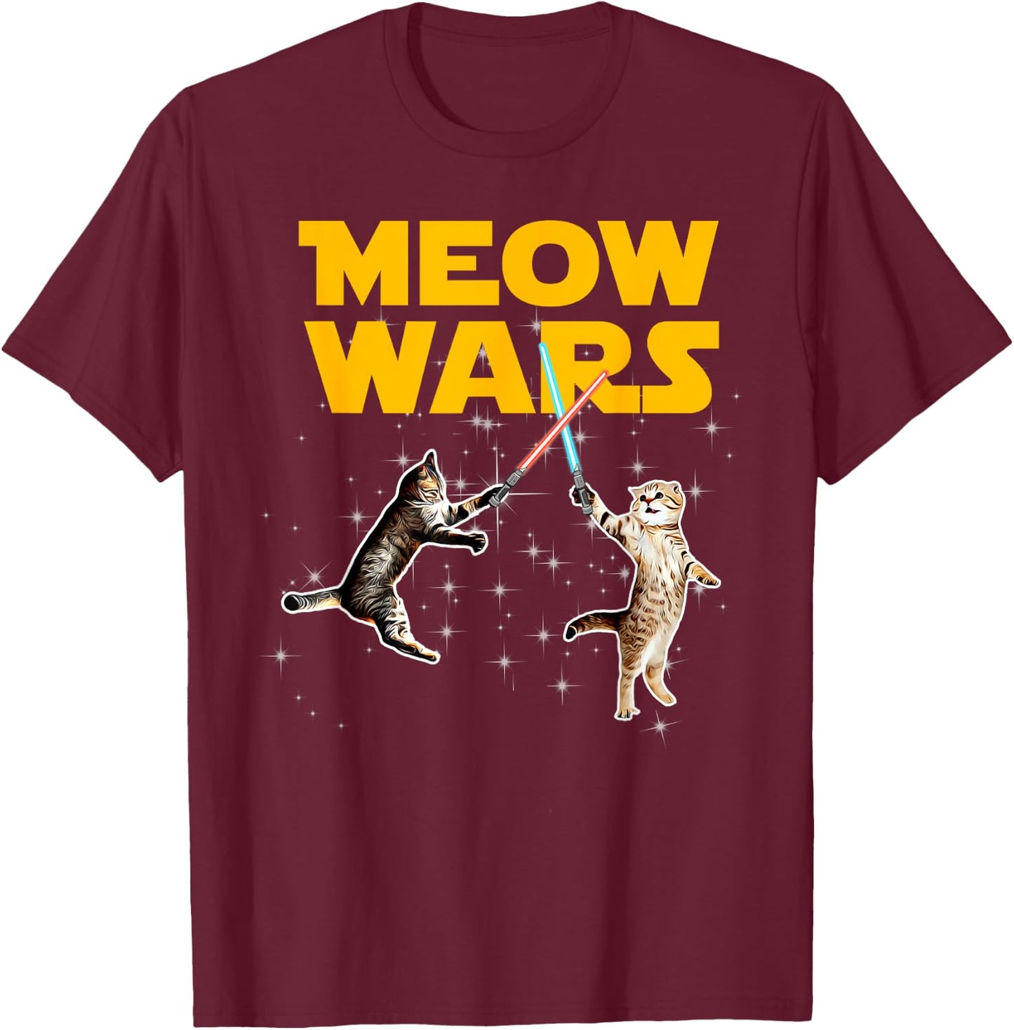 Meow Wars Funny Graphic For Cat Lovers Men Women Girls Kids T-Shirt - T-Shirt | Maroon