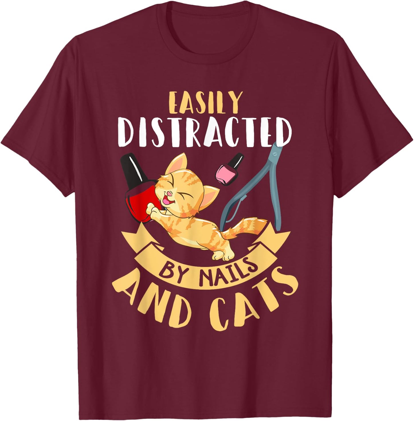 Nail Tech Shirt Funny Cat Lover Humor Nail Technician Gift T-Shirt - T-Shirt | Maroon