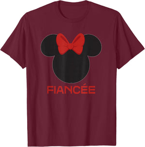 Disney Minnie Mouse Red Bow Icon Fiancée Engagement Family T-Shirt - T-Shirt | Maroon