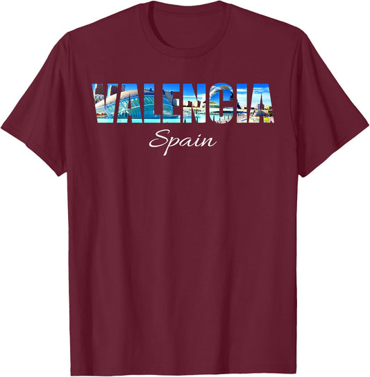 Valencia City Photography - Spain Souvenir T-Shirt - T-Shirt | Maroon