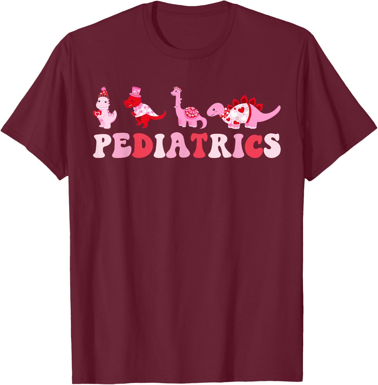 Pediatric Nurse PEDS Nursing Cute Dinosaurs Valentine's Day T-Shirt - T-Shirt | Maroon