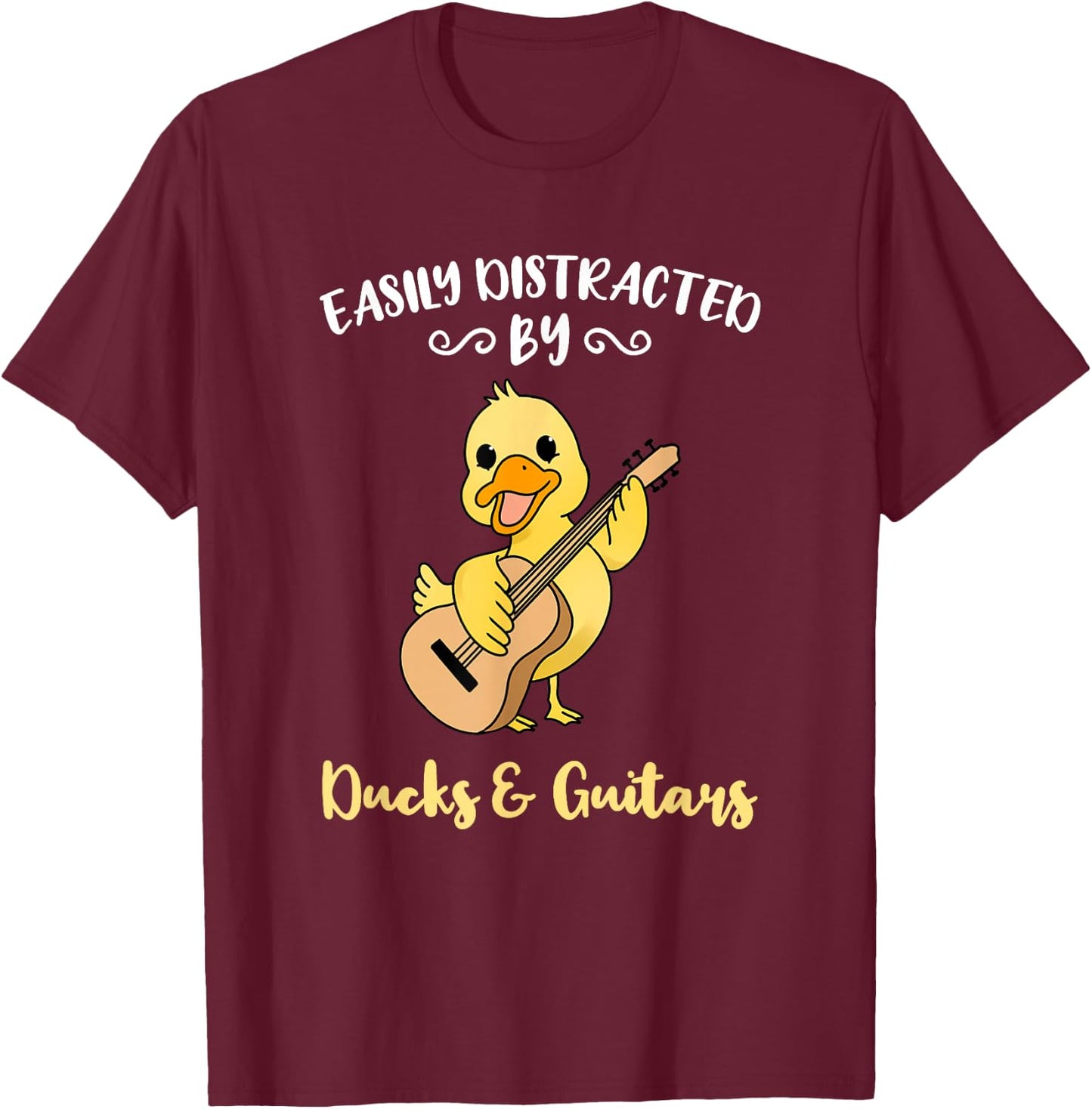 Easily Distracted By Ducks And Guitars T-Shirt - T-Shirt | Maroon