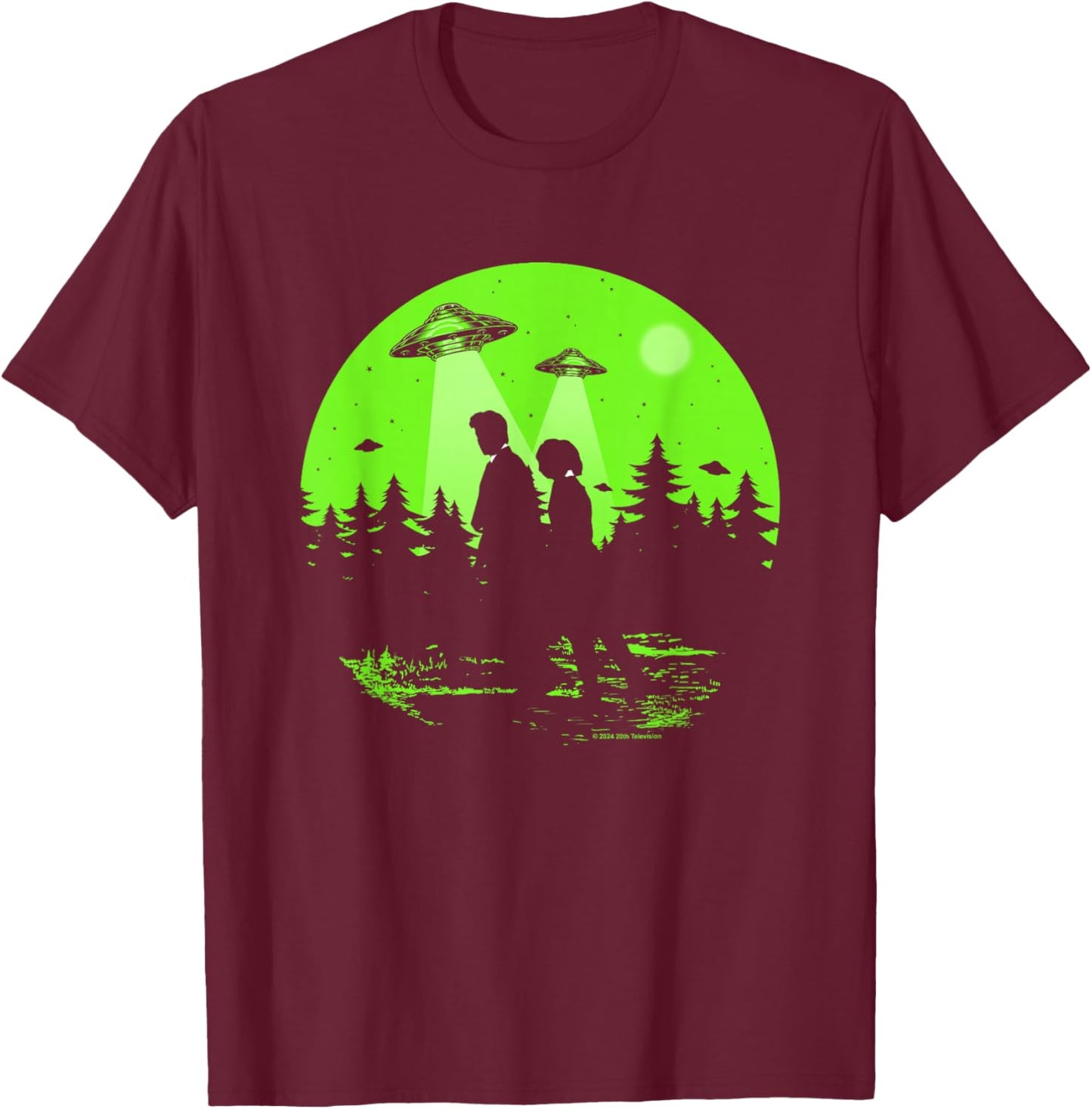 X-Files Mulder & Scully Silhouettes In The Woods T-Shirt - T-Shirt | Maroon