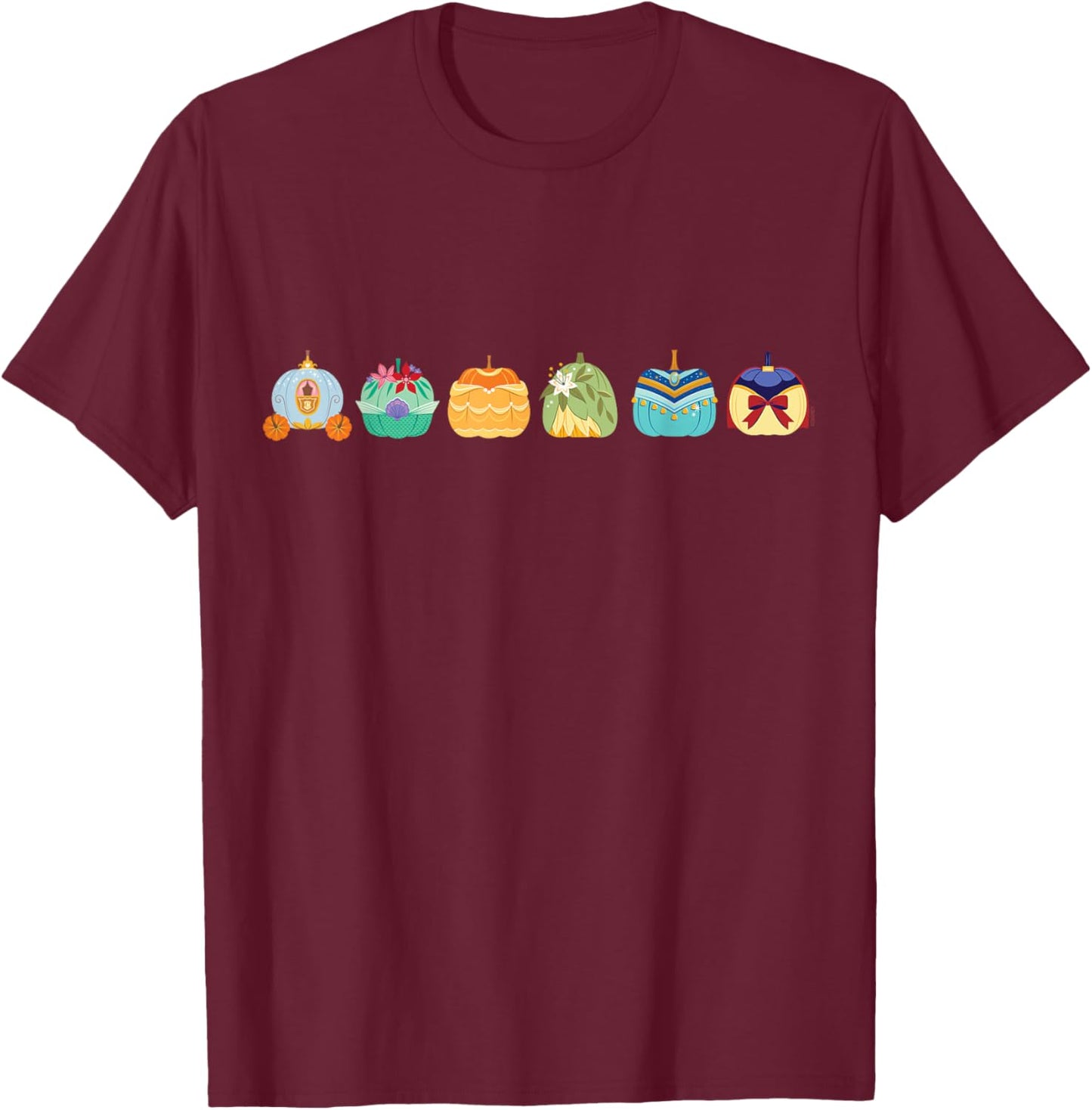 Disney Princess Pumpkins Fall Autumn Lineup of Princesses T-Shirt - T-Shirt | Maroon