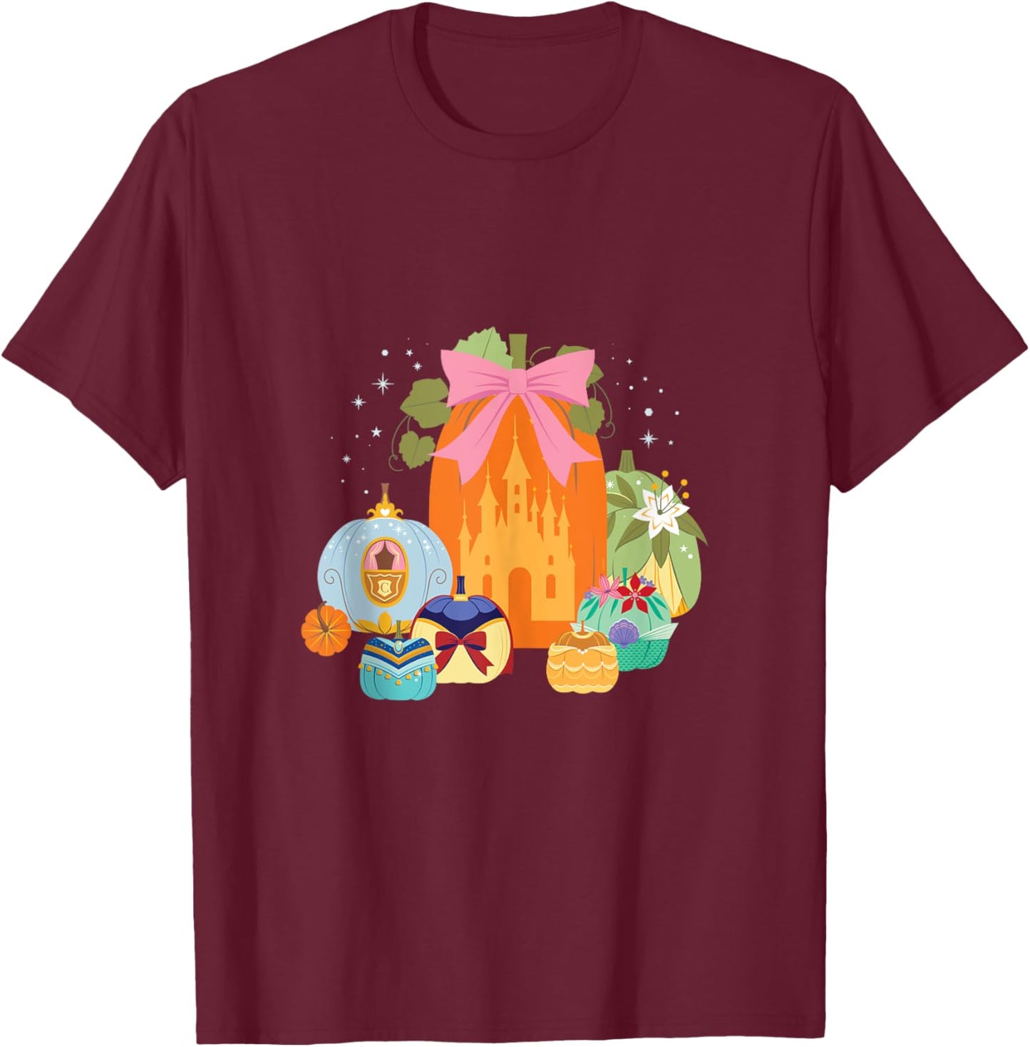Disney Princess Pumpkins Fall Princesses and Pumpkin Castle T-Shirt - T-Shirt | Maroon